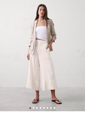 NEW Neutral Strip BANANA REPUBLIC Anyday Wide-Leg High-Rise Cropped Pant S NWT